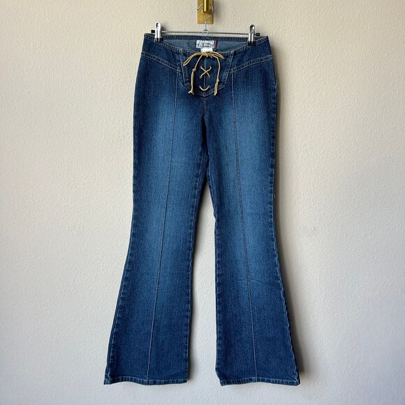 Jordache Y2K Lo-Rise Stretch Lace Up Flare Denim Jeans Size 15/16 - Picture 1 of 3